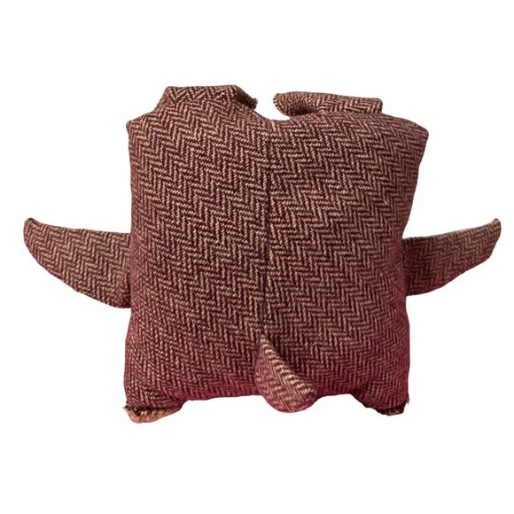 Handmade Owl Plush Toy Brown Herringbone Pattern & Button Eyes 8.5 in Vintage - Picture 8 of 9